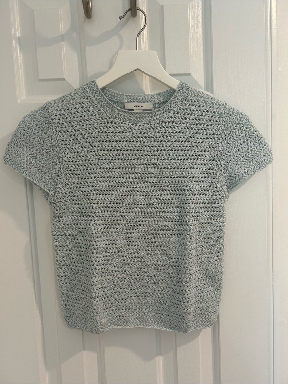 Vince Open Knit Cotton Short Sleeve Sweater XXS